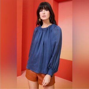 Marie Oliver Women's Silk Blend Long Sleeve Jenna Blouse Ocean Navy Size Small